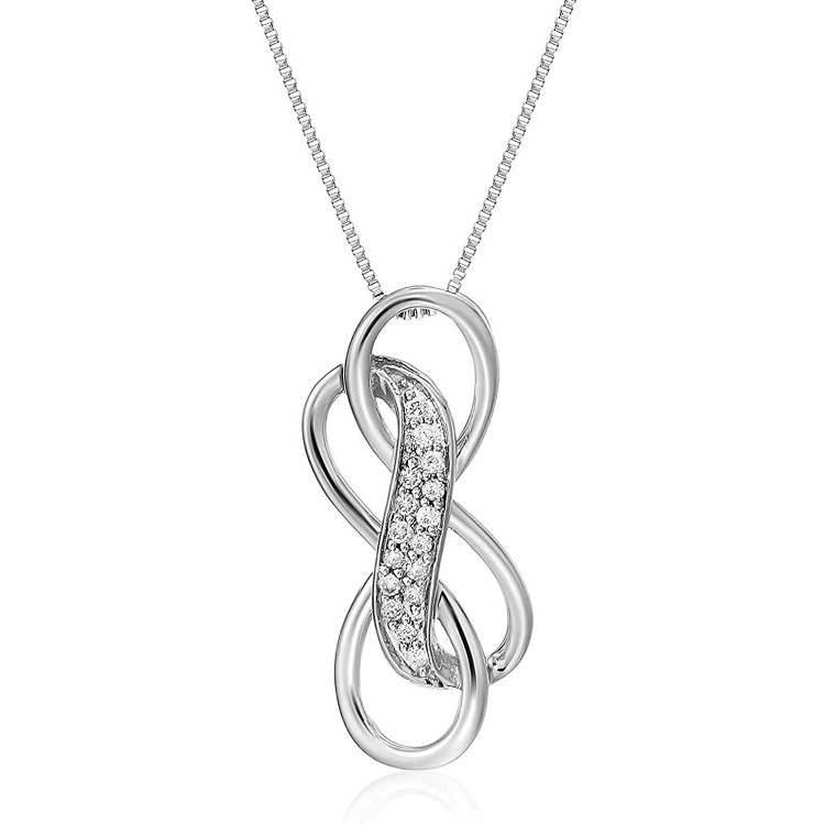 Vir Jewels 1/10 cttw Diamond Double Infinity Pendant In 10K White Gold with 18 Inch Chain