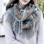 Womens Winter Plaid Infinity Scarf Warm Tassel Circle Loop Scarves &amp; Knit Fall Scarfs for Women