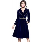 Women's Velvet V Neck Long Sleeves Blazer Midi Dress with Belt