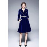 Women's Velvet V Neck Long Sleeves Blazer Midi Dress with Belt