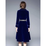 Women's Velvet V Neck Long Sleeves Blazer Midi Dress with Belt