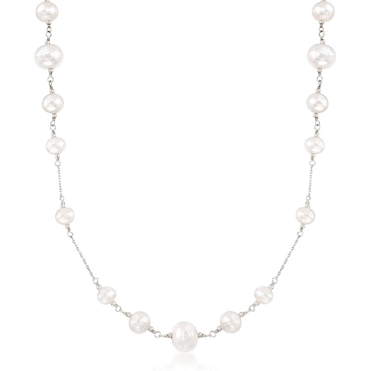 Ross-Simons 6-10mm Cultured Pearl Station Necklace in Sterling Silver