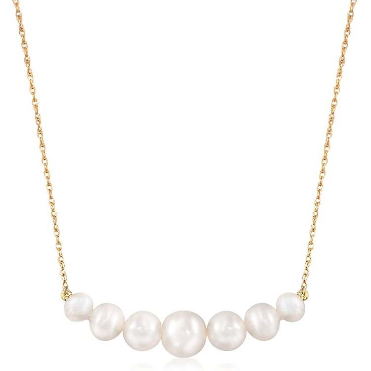 Ross-Simons 5-9mm Graduated Cultured Pearl Bar Necklace in 14kt Yellow Gold