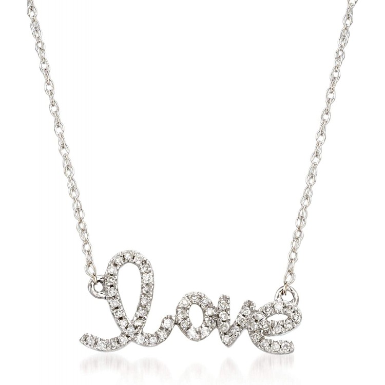 Ross-Simons 0.10 ct. t.w. Diamond&#34;Love&#34; Necklace in 14kt White Gold. 18.75 inches