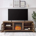 Walker Edison Bern Classic 2 Glass Door Fireplace TV Stand for TVs up to 80 Inches, 70 Inch, Rustic Oak