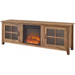 Walker Edison Bern Classic 2 Glass Door Fireplace TV Stand for TVs up to 80 Inches, 70 Inch, Rustic Oak