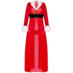 Xmas Santa Claus Costume, Womens Christmas Sexy Long Sleepwear Fluffy Fur Belt Underwear Nightdress Coat