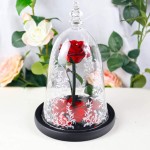 Handmade Rose in Glass Dome, DDSKY Beauty and The Beast Enchanted Preserved Rose with LED Light in Glass Dome on Wood Base, 100% Real Rose for Christmas Valentine's Day, Red