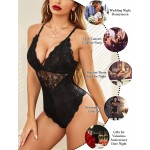 Avidlove Women Snap Crotch Lingerie Sexy Lace Bodysuit Deep V Teddy One Piece Lace Babydoll