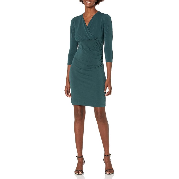 Lark &amp; Ro Women&#39;s Crepe Knit Cross-Over Empire Wrap Dress