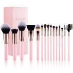 SIXPLUS 15Pcs Pink Makeup Brush Set with Makeup Holder (Pink)