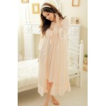 Camellia12 Fantastic Satin Robe Set Lace Chemise Full Slips with Victorian Robe (peachpuff)