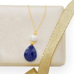 Ross-Simons Cultured Pearl and 10.00 Carat Sapphire Necklace in 14kt Yellow Gold