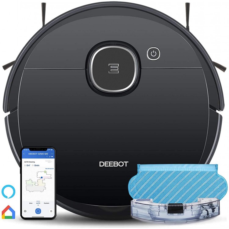 ECOVACS DEEBOT OZMO 920 2in1 Mopping Robotic Vacuum with Laser Navigation, No-Go Zones, Systematic Cleaning, Multi-Floor Mapping, Works with Alexa & App, Large, Black