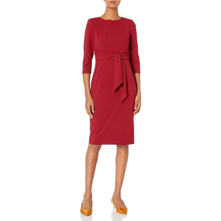 Adrianna Papell Women's Bow Sheath Dress with Three Quarter Sleeves