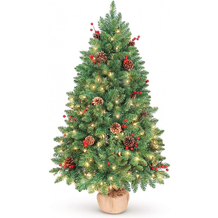 LIFEFAIR 4FT Prelit Christmas Tree, Decorated with 150 Clear Lights and Realistic 380 Thicken Tips