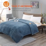 Degrees Of Comfort [Advanced] Dual Control Electric Blanket Queen Size W/ Auto Shut Off | Microplush Heating Blankets for Bed &amp; Living Room | Machine Washable | UL Certified - Blue, 84x90