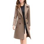 chouyatou Women Elegant Notched Collar Double Breasted Wool Blend Over Coat