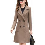 chouyatou Women Elegant Notched Collar Double Breasted Wool Blend Over Coat