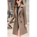 chouyatou Women Elegant Notched Collar Double Breasted Wool Blend Over Coat