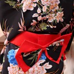 Women&#39;s Sexy Kimono Lingerie Pink Blossom Pattern Mini Kimono Dress Nightgown Bathrobe Short Yukata with OBI Belt