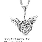 Pandora Jewelry Pave Heart and Angel Wings Cubic Zirconia Necklace in Sterling Silver, 17.7"