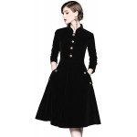 Women's Long Sleeves Velvet Button Up Swing Midi Pockets Dress