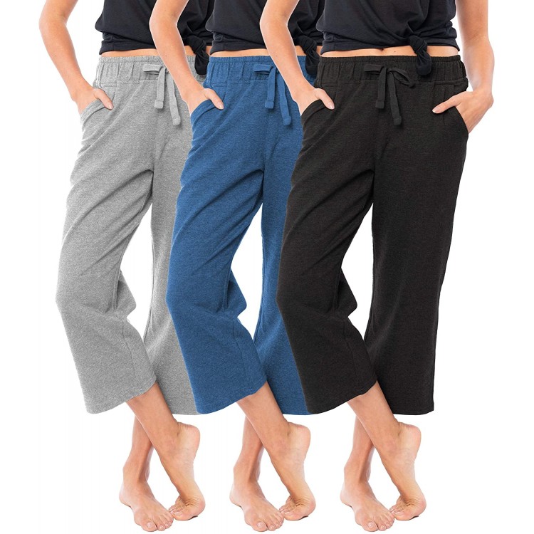 Sexy Basics Women's 3 Pack Soft French Terry Fleece Casual/Active Comfy Capri Jogger Yoga Bottom Lounge & Sweatpants