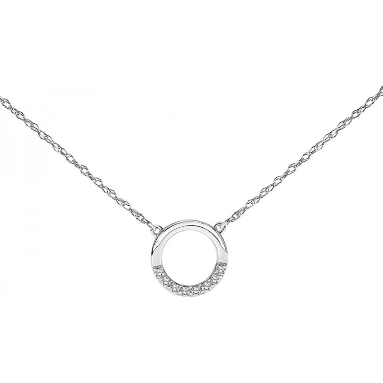 Open Circle Diamond Necklace for Women in 10k White or Yellow Gold 1/10ct (I-J, I3), 17 inch, by Keepsake