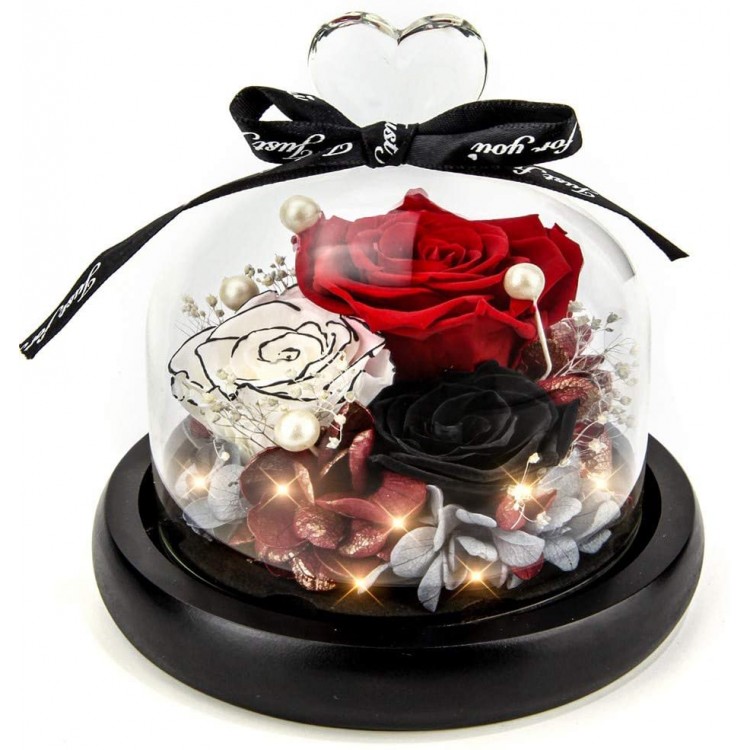 Kylin Glory Forever Flowers Real Eternal Roses Preserved Flowers Gift with LED Mood Lights for Valentine's Day Birthday Anniversary, Elegant Present for Girlfriend Wife Mom Women (Fire Red)