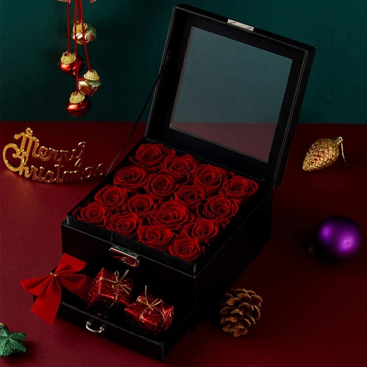 Preserved Roses Real Rose in a Box Never Withered Roses That Last 365 Days Gift for Her (16 Red Roses)