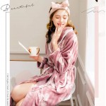 WX-ICZY Ladies Elegant Comfortable Winter Nightgown, Printed Rose Pink Band Warm Design Home Nightgown,L