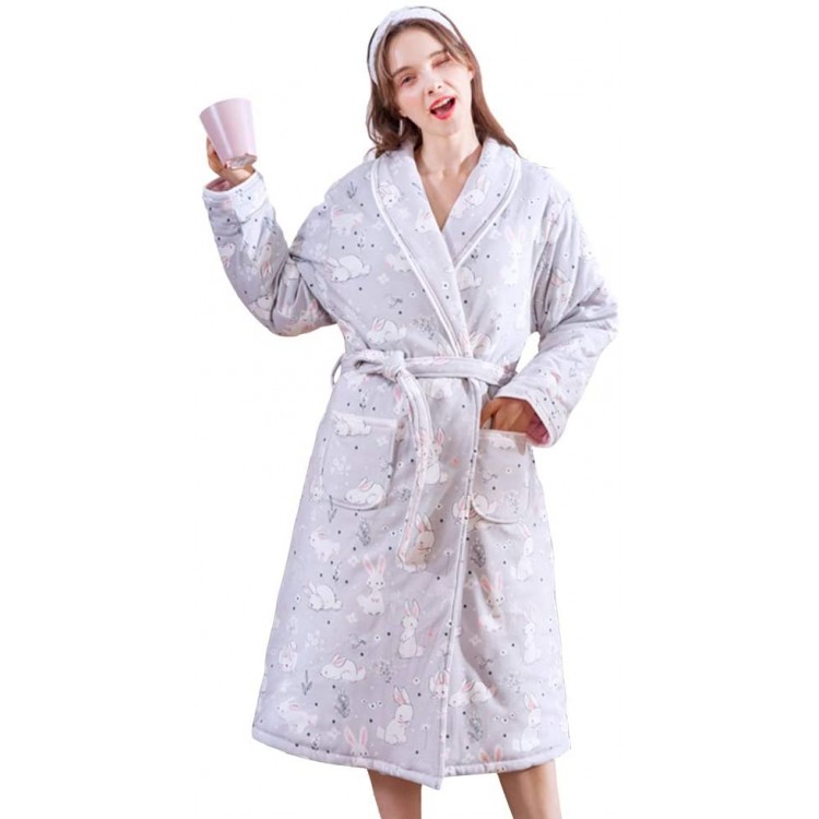 Women&#39;s Quilted Comfortable Printed Nightgown,Long Sleeve Quilted Large Pocket Comfortable Nightgown Casual Comfortable Loose Autumn Winter Home Service Nightgown,Pajamas,M