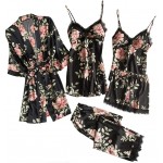 VEFSU 5 Piece Sets Women Sexy Sleepwear Camisole Dress Pants Shorts Pajamas Robe (S-3XL)