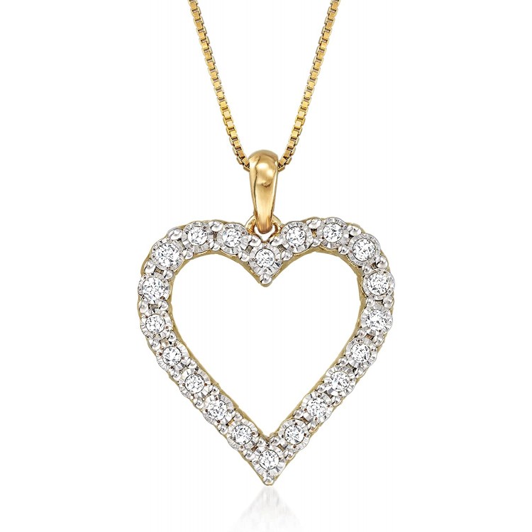 Ross-Simons 0.30 ct. t.w. Diamond Heart Pendant Necklace in 18kt Gold Over Sterling