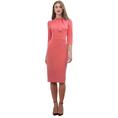 Donna Morgan Women's 3/4 Sleeve Tie Neck Crepe Sheath Dress