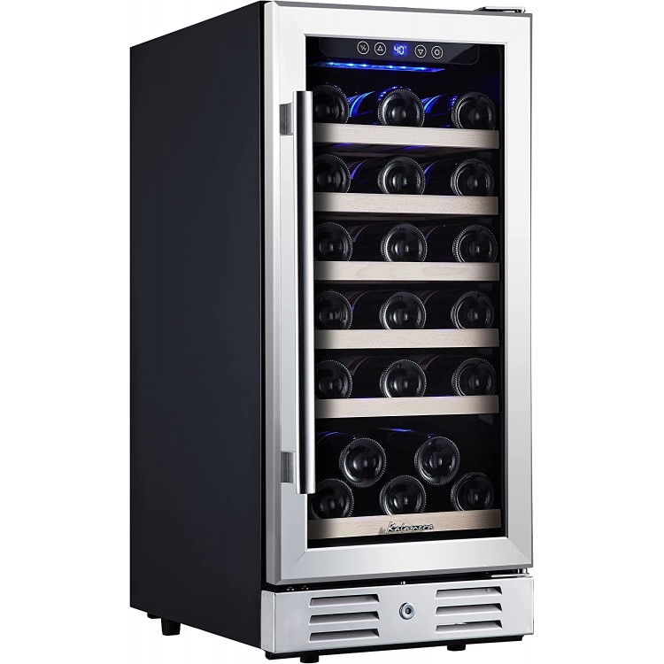 Kalamera Mini Fridge 15" Wine Cooler Refrigerator - 30 Bottle Wine Fridge with Stainless Steel Refrigerator& Double-Layer Tempered Glass Door and Temperature Memory Function Built-in or Freestanding