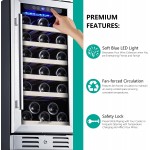 Kalamera Mini Fridge 15" Wine Cooler Refrigerator - 30 Bottle Wine Fridge with Stainless Steel Refrigerator& Double-Layer Tempered Glass Door and Temperature Memory Function Built-in or Freestanding