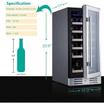 Kalamera Mini Fridge 15" Wine Cooler Refrigerator - 30 Bottle Wine Fridge with Stainless Steel Refrigerator& Double-Layer Tempered Glass Door and Temperature Memory Function Built-in or Freestanding