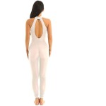 Haitryli Womens See Through Sheer Halter Sleeveless Catsuit Yoga Sports Zipper Crotch Bodystocking Leotard Bodysuit