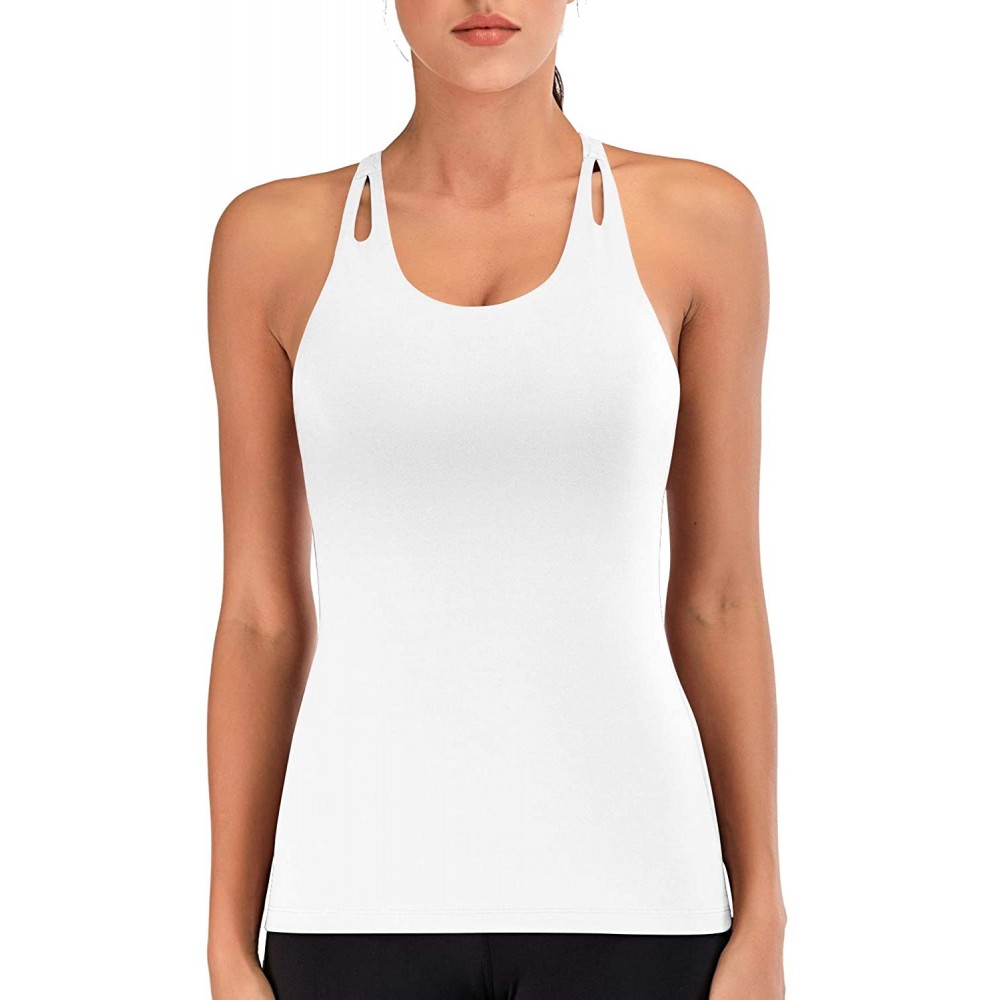 BALEAF Womens High Neck Tennis Tank Tops Built in Bras Racerback Workout Athletic  Sports Shirts White M