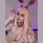 YOMORIO Sexy Bunny Cosplay Lingerie Soft Plush Deep V Babydoll Bodycon Jumpsuit (Pink)