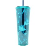 Starbucks Teal Turquoise Green Blue Wave Tumbler Traveler Cold Cup 24oz Venti