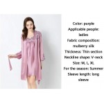 Household items Long-Sleeved Breathable Silk Pajamas, Mulberry Silk Summer Autumn and Winter Women&#39;s Pajamas, Ladies Sexy Strappy Nightdress, Casual Nightgown Two-Piece Suit