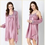 Household items Long-Sleeved Breathable Silk Pajamas, Mulberry Silk Summer Autumn and Winter Women&#39;s Pajamas, Ladies Sexy Strappy Nightdress, Casual Nightgown Two-Piece Suit