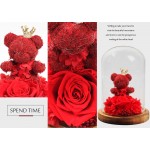 Rose Eternal Rose- Preserved Flower Rose Bear Handmade Fresh Flower Rose in Beautiful Glass Dome Best Gift for Valentine&#39;s Day Mother&#39;s Day Thanksgiving Birthday (red)