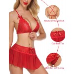 Avidlove Sexy Women Lingerie Set 3 Pieces Halter Bra, Mini Skirt with G-String Mesh Lace Babydoll Lingerie Set