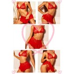 Avidlove Sexy Women Lingerie Set 3 Pieces Halter Bra, Mini Skirt with G-String Mesh Lace Babydoll Lingerie Set