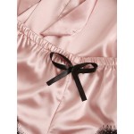 WDIRARA Women&#39;s 4 Pieces Satin Floral Lace Cami Top Lingerie Pajama Set with Robe