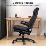 Hbada Ergonomic Executive Office Chair, PU Leather High-Back Desk Chair with Big and Tall Backrest and Cushion, Swivel Rocking Chair with Flip-up Padded Armrest and Adjustable Height, Black